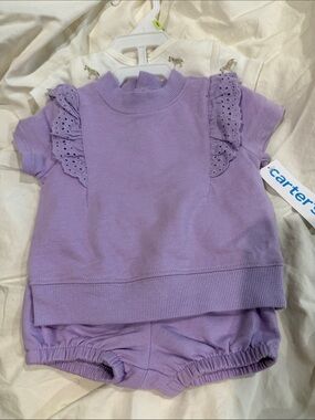 Carter's Lilac Eyelet Flutter Sleeve Three-Piece Baby Outfit